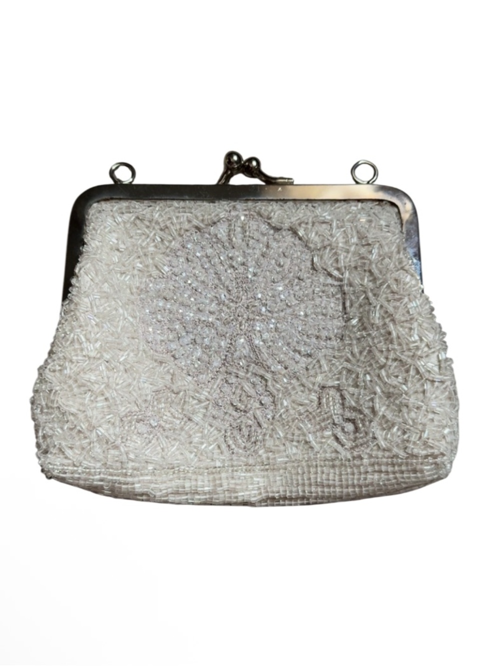 Vintage Carlo Fellini Cream Beaded Archival Kisslock Evening Clutch